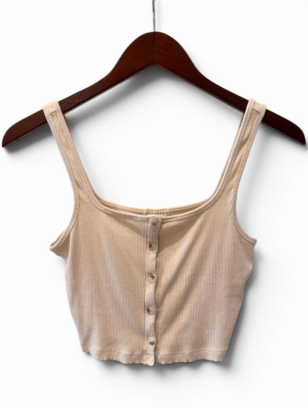 Billabong Essentials Ribbed Button Front Crop Tank Size M